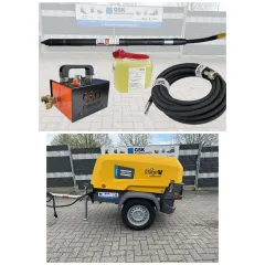Ø 48-L swing head long version-GEO ERDRAKETE with swing head lubricator and compressed air hose Atlas Copco Xas 38-7 construction compressors - mobile construction site compressor