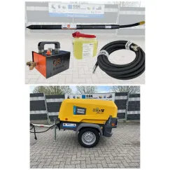 Ø 48-L cabezal móvil versión larga-GEO ERDRAKETE con lubricador de cabezal móvil y manguera de aire comprimido Compresores para obras Atlas Copco Xas 38-7 - Compresor móvil para obras
