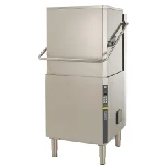 Lavavajillas de capota H8 DDG de pared simple, con accionamiento manual de la capota, bomba de vaciado, dosificador de detergente y abrillantador y caldera atmosférica
