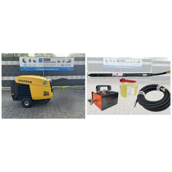 Compresor Kaeser M13 MOBILAIR 7 bar Ø 48-L cabezal móvil versión larga-GEO ERDRAKETE con lubricador de cabezal móvil y manguera de aire comprimido